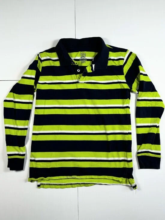 Faded Glory Boy’s Long Sleeve Striped Navy Blue/Green Polo Shirt Size XL (14-16) - Picture 2 of 11